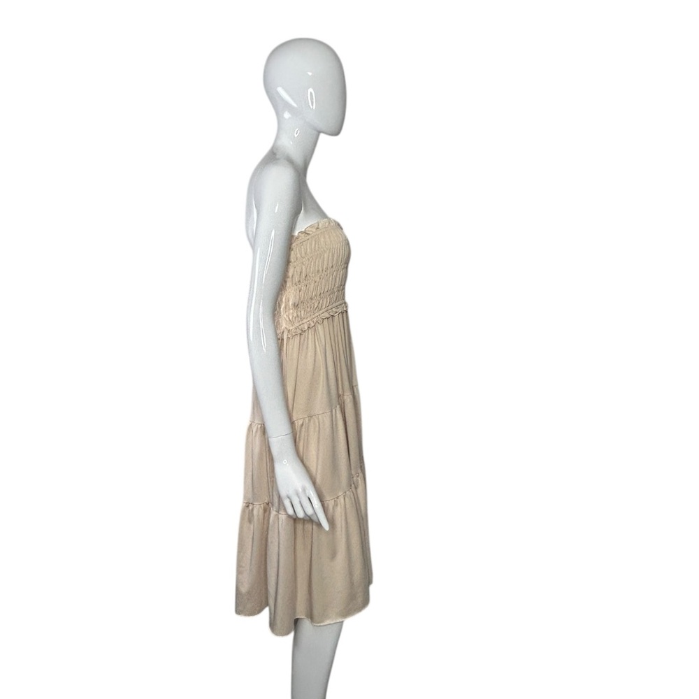 Cream Smocked Dress Size Small Tiered Skirt Strapless Cottagecore Peasant